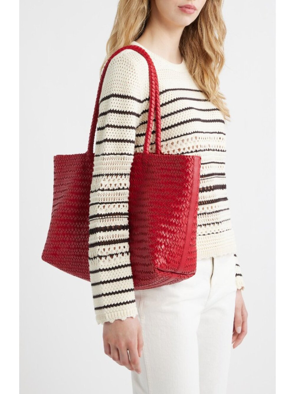 🆕MADEWELL Handwoven Large Leather Tote Handbag Red - Picture 3 of 10
